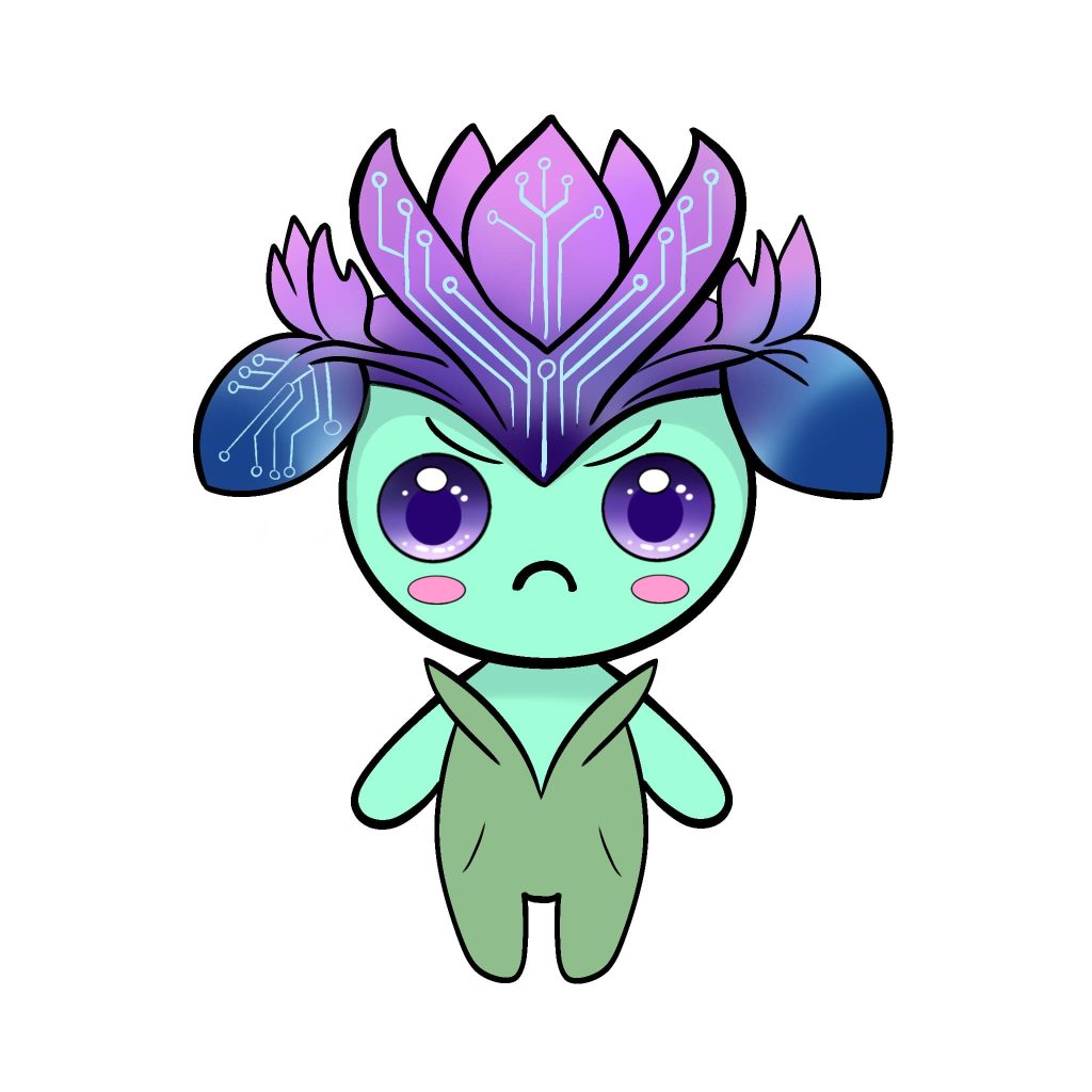 Isyss, mascotte mi-plante, mi-techno, colère.